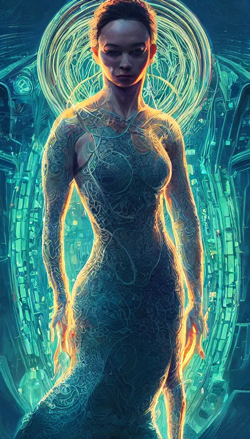 Prompt: tarot card, altered carbon, neon, fool, dreamy vibe, fibonacci, sweat drops, insane intricate, highly detailed, digital painting, artstation, concept art, smooth, sharp focus, illustration, unreal engine 5, 8 k, art by artgerm and greg rutkowski and alphonse mucha