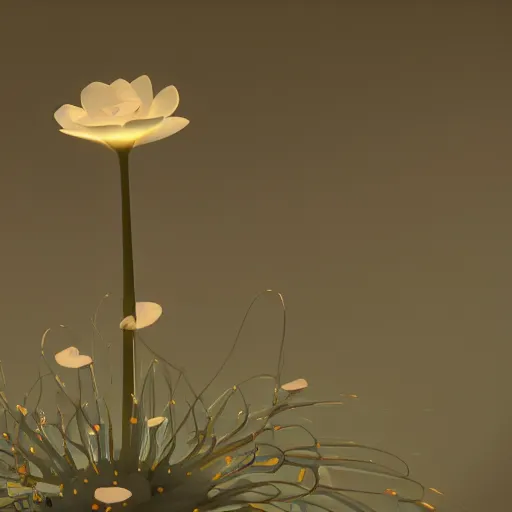 Image similar to Luminescent flower blooming at twilight, cgsociety, r /art, trending on artstation, artstationHD, octane render, highly detailed, cel-shaded, vray, volumetric lighting, unreal engine