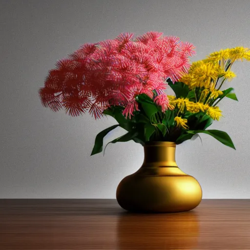 Prompt: a photo of 8k Ikebana in flower vase, ultra wide angle, sony a7r3, ultra detail, photorealistic, in simple background