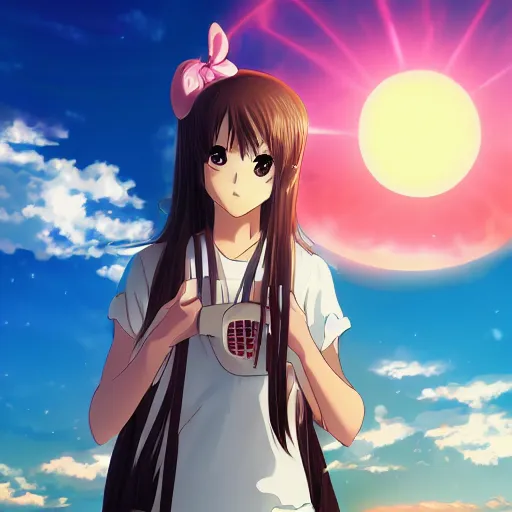 Prompt: anime girl eating the sun