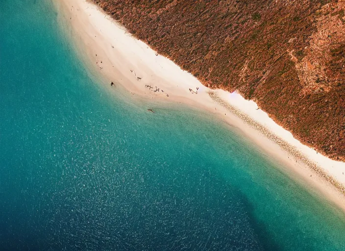 Prompt: symmetry!! a 2 8 mm macro aerial view of a beautiful beach in greece, photography, film, film grain, canon 5 0 mm, cinematic lighting