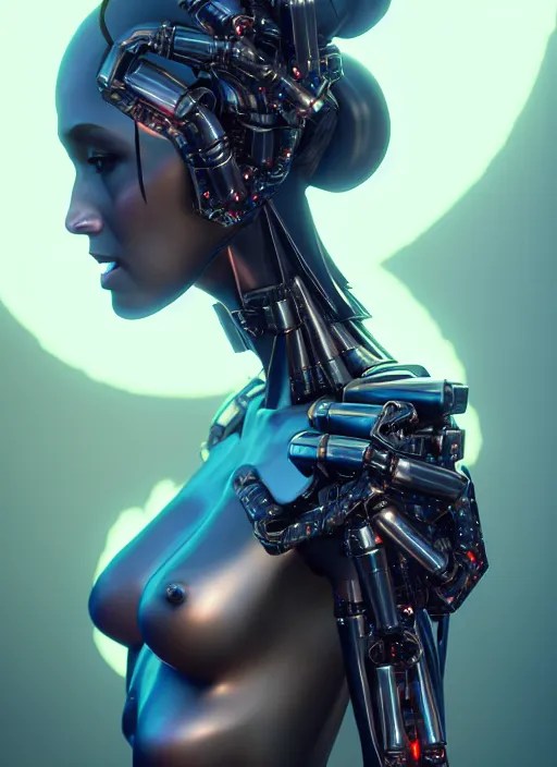 Image similar to cybernetic queen of darkness | from side | ominous oily soft polished rich tempting intricate modern | weta disney pixar movie still photo | sci fi fantasy, smooth, octane render, sharp focus, artstation, concept art, ig model | artgerm, rhads, wlop, loish, beeple |