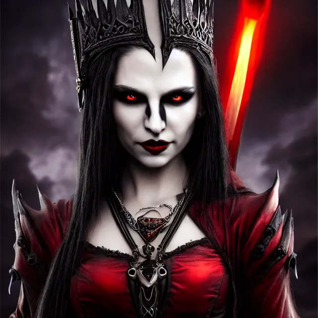 Image similar to vampire warrior queen, 4 k, hdr, smooth, sharp focus, high resolution, award - winning photo, anne stokes, photorealistic