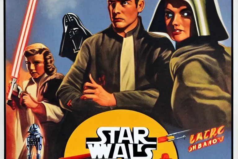 Prompt: starwars 1940s movie poster
