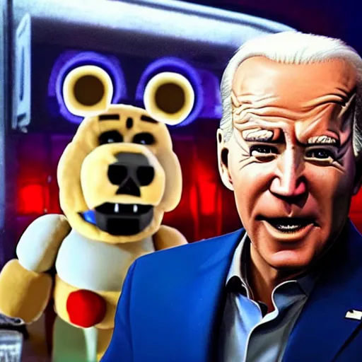 Prompt: joe biden having a bad time in freddy fazbear's pizzeria, five nights at freddys