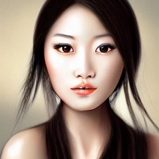 Prompt: a beautiful photo closeup portrait of a young asian women with a beautiful face, trending on art station