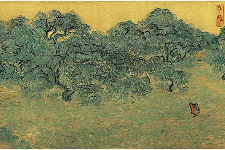 Image similar to japanese scenery in edo period, by vincent van gogh