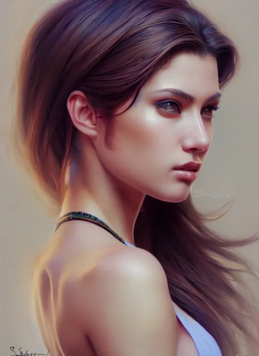 Image similar to photo of a gorgeous young woman in the style of stefan kostic, realistic, sharp focus, 8 k high definition, insanely detailed, intricate, elegant, art by stanley lau and artgerm