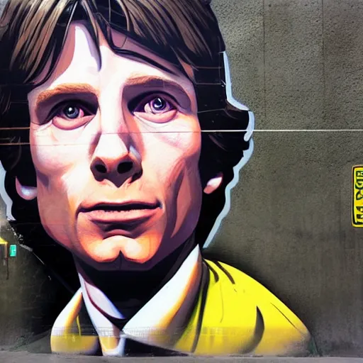 Prompt: Street-art portrait of Marty McFly from back to the future movie in style of Etam Cru