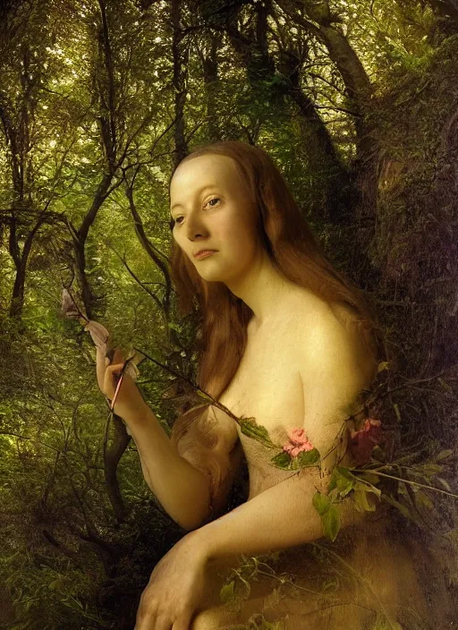 Image similar to portrait of a women who invented time in the forest that could not sleep, modern fine art, fractal, intricate, elegant, highly detailed, digital photography, subsurface scattering, by jheronimus bosch,