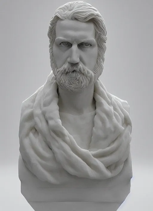 Prompt: an orthographic bust white marble sculpture of um kalthum, by Wes Anderson
