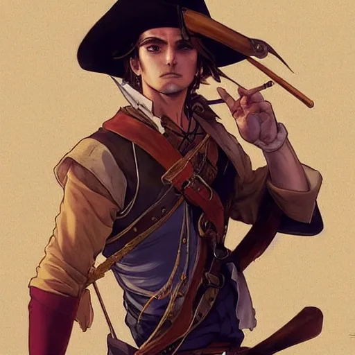 Prompt: Young pirate wearing a straw hat, a scar in the shape of an X on his chest, who wants to be the pirate king and can stretch his body as a rubber, anime style, cartoon, manga, pencil, art by artgerm and greg rutkowski and alphonse mucha