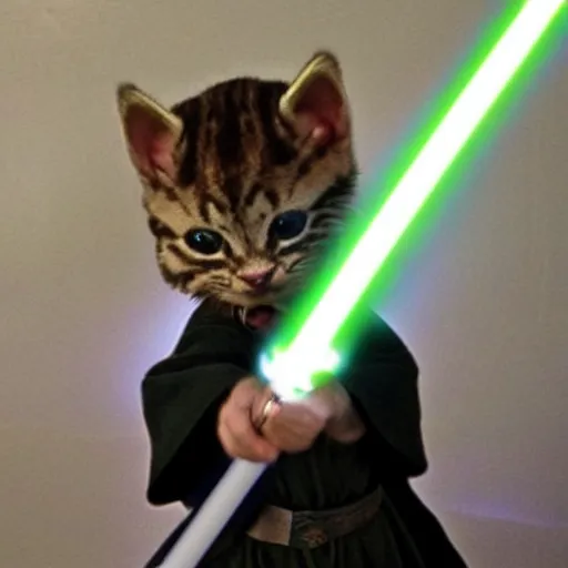 Image similar to Jedi Padawan kitten learning how to use a lightsaber