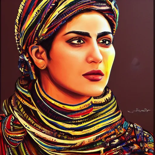 Image similar to Kurdish interpreter, award winning painting, incredibly detailed, extremely detailed, trending on artstation, hyperealistic, 8k hd