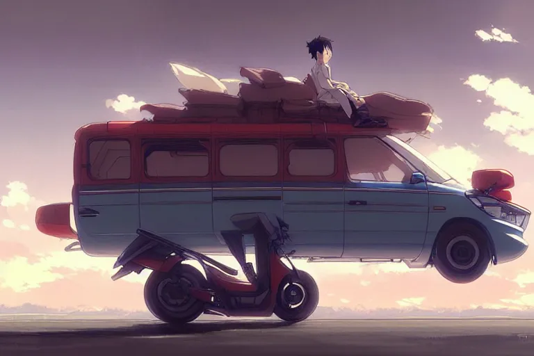 Image similar to honda motocompo, painted by greg rutkowski makoto shinkai takashi takeuchi studio ghibli, akihiko yoshida