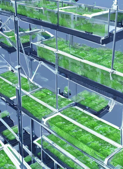 Image similar to a cargo ship that has an algae vertical farm built on it, futuristic, ultra-realistic, Unreal Engine