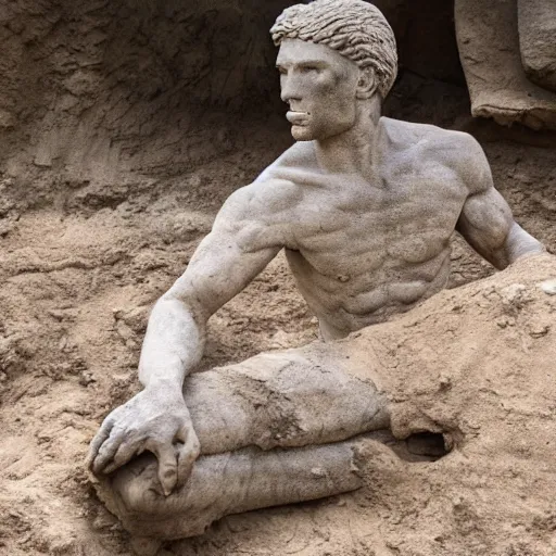 Image similar to archaeologists unearthing an ancient statue of Jerma985