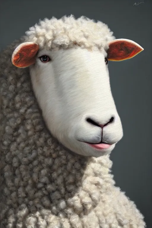 Image similar to anthropomorphic ryan as a sheep, oil on canvas, intricate, portrait, 8 k highly professionally detailed, hdr, cgsociety