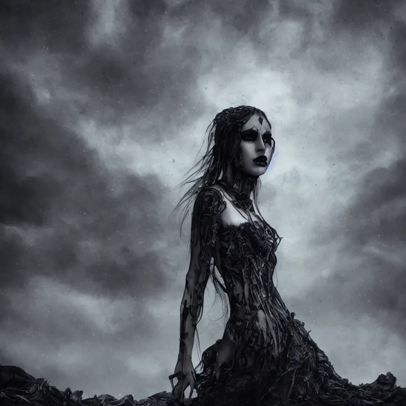 Image similar to stunning otherworldly Gothic goddess of beauty, dark and mysterious, atmospheric, ominous, eerie, cinematic, Epic, 8k, 4k, ultra detail, ultra realistic, rendered by awesomeness