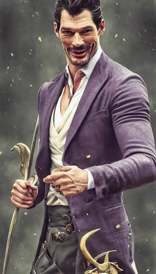 Image similar to david gandy, charming, in a town hall, rich viscount, laughing, fit, cunning, gold and purple, warhammer, lord of the rings, sweaty, intricate, highly detailed, digital painting, artstation, concept art, smooth, sharp focus, illustration, unreal engine 5, 8 k, art by artgerm and greg rutkowski and alphonse mucha