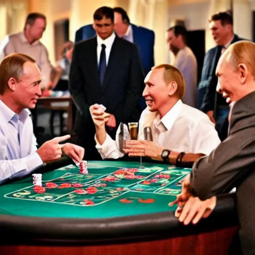 Prompt: jesus christ playing poker while putin serves drinks and smiles