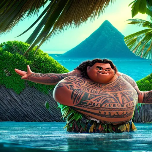 Prompt: moana's green nature giant as a man, pixar, 8k