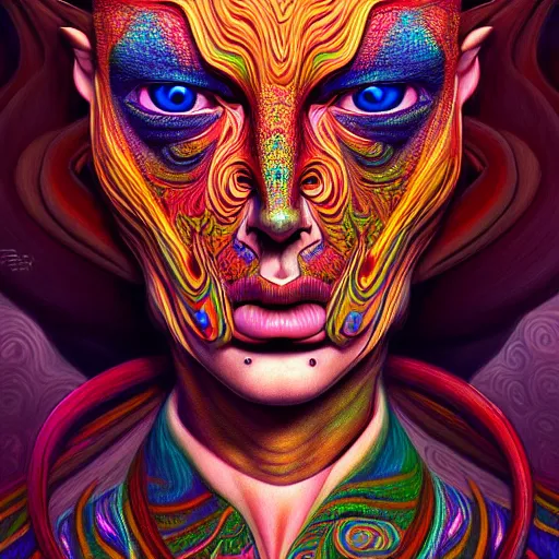 Image similar to An extremely psychedelic portrait of Groku, surreal, LSD, face, detailed, intricate, elegant, lithe, highly detailed, digital painting, artstation, concept art, smooth, sharp focus, illustration