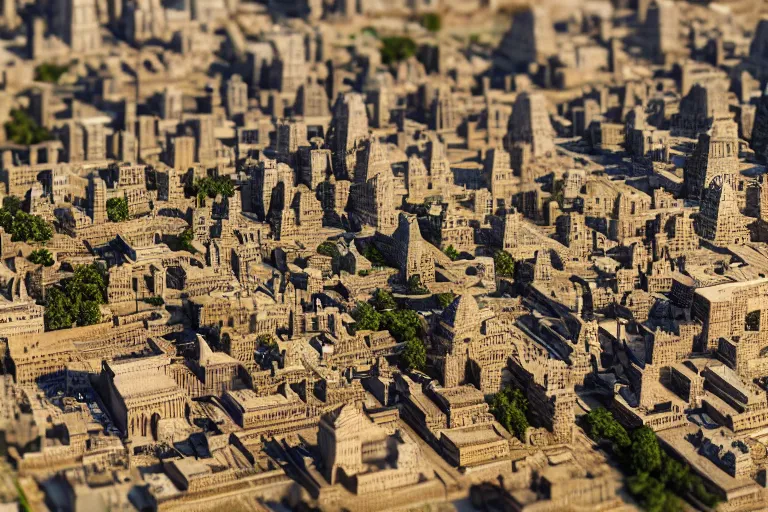 Image similar to the city of ur, with its ziggurat, tilt - shift photography, finely detailed, award - winning, 8 k,