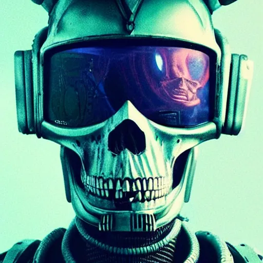 Image similar to portrait of a space pirate skull. intricate abstract. cyberpunk, vhs glitch. iridium visor, full face VR broken helmet. intricate artwork. nightmare fuel. terrifying ghost in the shell. empty oxygen tank. warhammer 40k crimes against humanity. sci-fi knight rider k2000 led. by Tooth Wu, wlop, beeple, dan mumford. octane render, trending on artstation, greg rutkowski very coherent symmetrical artwork. cinematic, hyper realism, high detail, octane render, 8k, iridescent accents, black and white