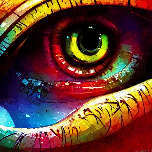 Prompt: microscopic view of the human eye, illuminati eye, colorful, sharp and focus, ultra detailed, beautifully lit, in the art style of marc simonetti