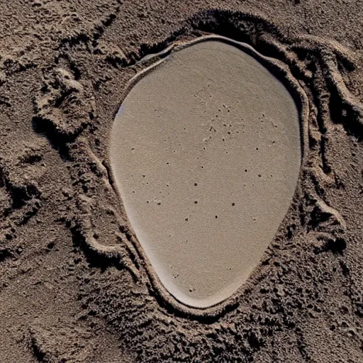 Prompt: giant footprint in mud