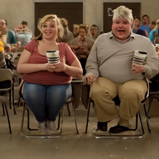 Image similar to film still from walle of the fat humans in chairs