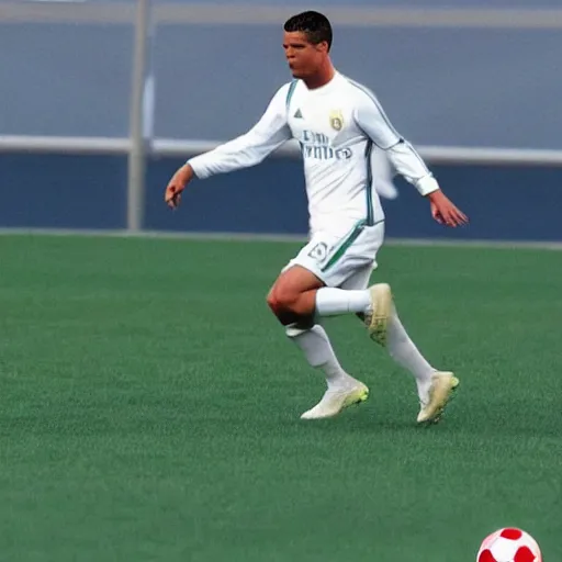 Prompt: ronaldo playing football in space