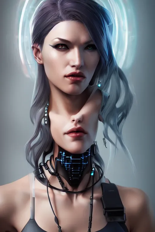 Prompt: portrait of a cyberpunk woman with biomechanichal parts by Artgerm, cyberpunk city, hyper detailled, trending on artstation