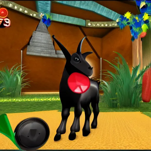 Prompt: a black goat in viva pinata, screenshot, xbox 3 6 0, 3 d