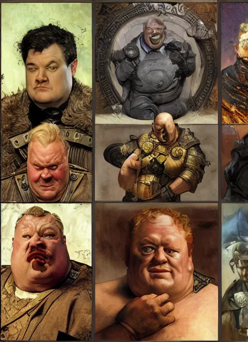 Prompt: kenneth mcmillan as baron vladimir harkonnen, dynamic, by norman rockwell and craig mullins and lawrence alma tadema and greg staples and nc wyeth and tom lovell, arstation baron character