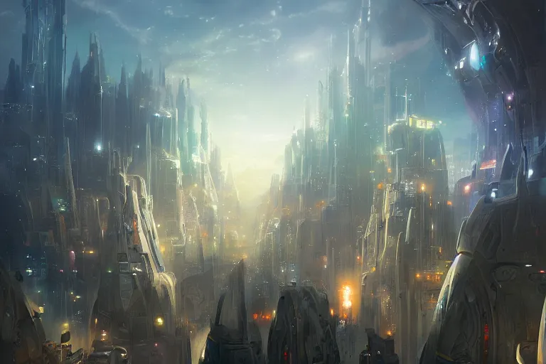 Image similar to a magical futuristic city by jessica rossier,