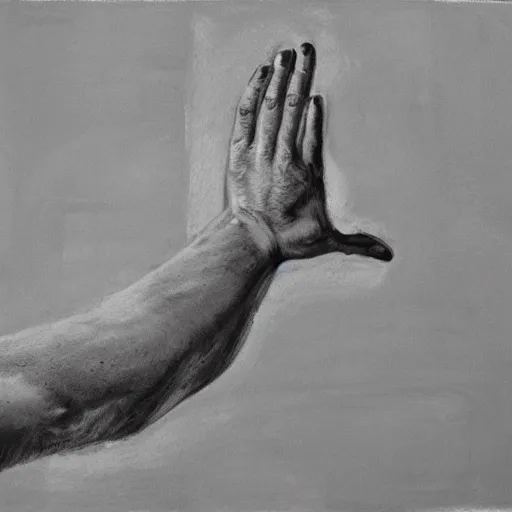 Prompt: detailed study of a human hand, high five, flickr, Lucian Freud