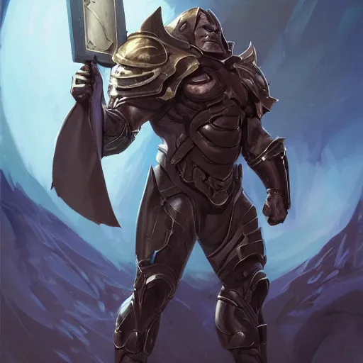 Image similar to darkseid character portrait, wearing shining armor, holding a large platinum shield, by peter mohrbacher, mark brooks, jim burns, wadim kashin, greg rutkowski, larry elmore, esao andrews, trending on artstation