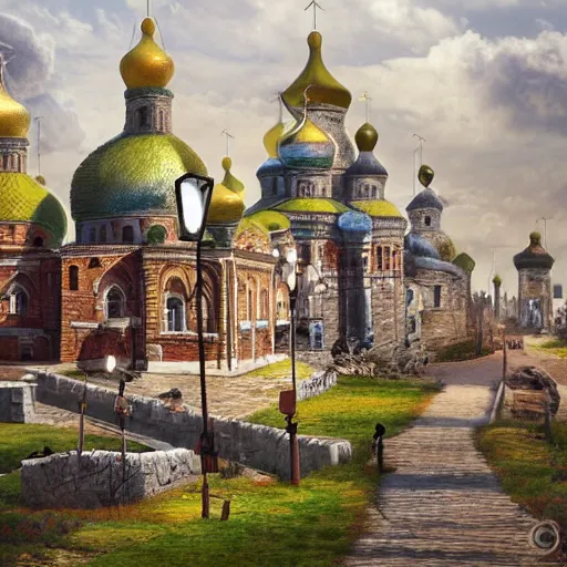 Image similar to photo fantastic ancient Russian city of Kitezh, concept art, cityscape, ancient Russian architecture, terem,