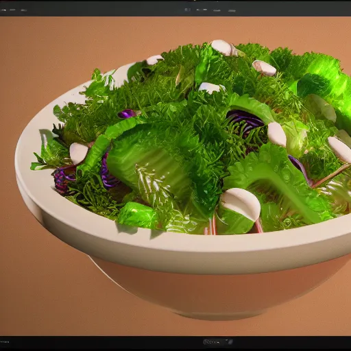 Image similar to Photorealistic super salad on a menu. Hyperdetailed photorealism, 108 megapixels, amazing depth, glowing rich colors, powerful imagery, 3D finalrender, 3d shading, cinematic lighting, artstation concept art