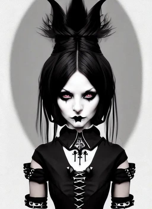 Image similar to old black and white photo with a beautiful portrait of a goth girl with piercings in a collar with a mohawk hairstyle in a medieval dress. witch, true goth, makeup. by ilya kuvshinov, rossdraws, artgerm, sola digital arts, anti aliasing, raytracing