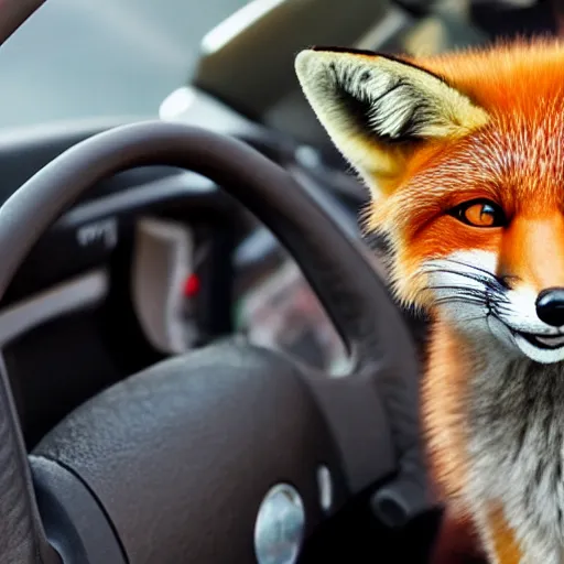 Image similar to anthropomorphic red fox driving bus