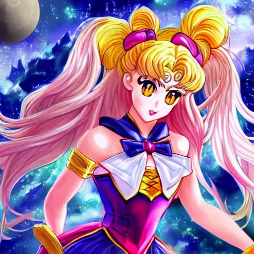 Prompt: beautiful drawing of Sailor moon (league of legends), highly detailed, trending on Artstation and Safebooru in category Voluptious