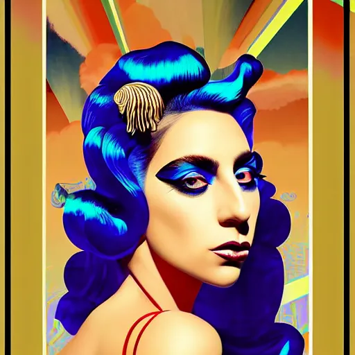 Image similar to vaporwave lady gaga art deco portrait, an ultrafine detailed painting by rafal olbinski, thomas cole, behance contest winner, pop surrealism, detailed painting, very detailed, minimalist, skeuomorphic, airbrush art