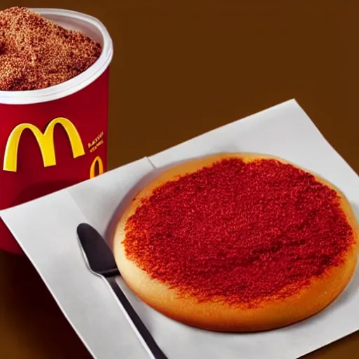 Image similar to Mcdonalds new dish - the McRonald a desert made with bright red cow\'s blood