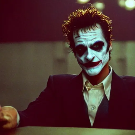 Image similar to joker played by joaquin phoenix in fight club film still cinematography by david fincher