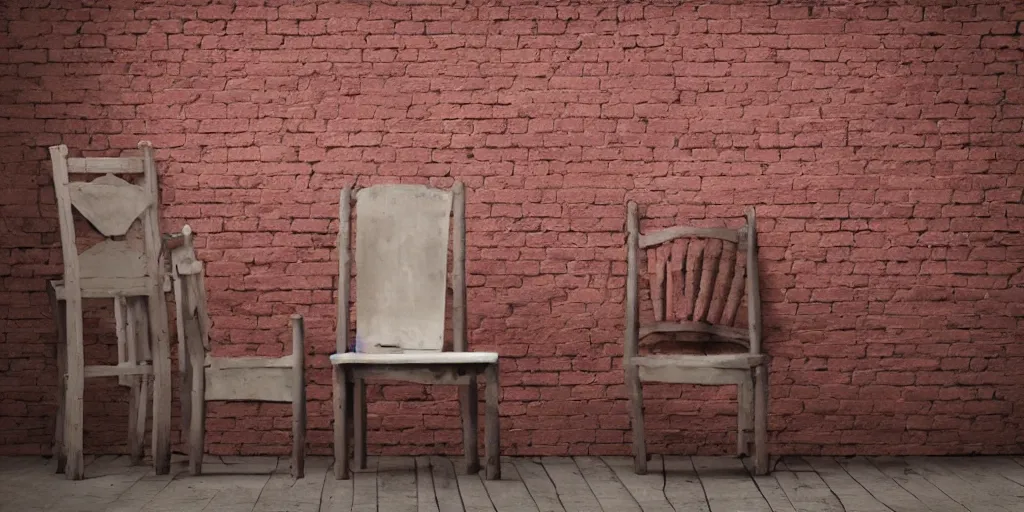 Prompt: Chair made of Red Brick, haunted, dark