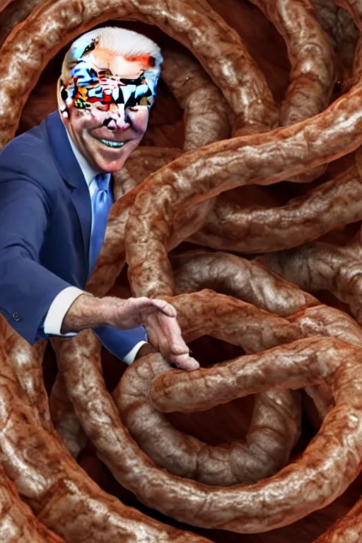 Image similar to joe biden crawling inside a giant intestine, 4 k, high definition,