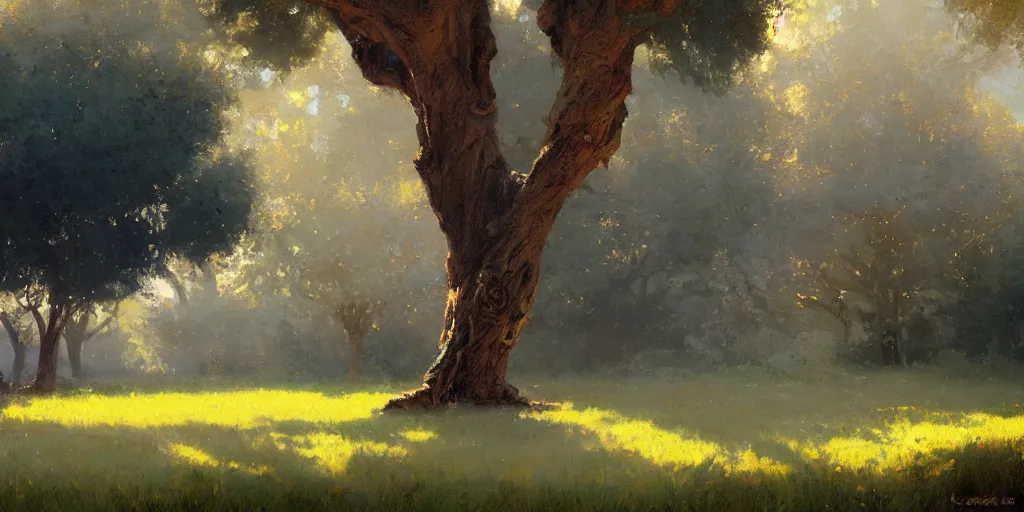 Prompt: digital art painting of a single tree in the middle of a front yard painted by craig mullins and gaston bussiere and greg rutkowski